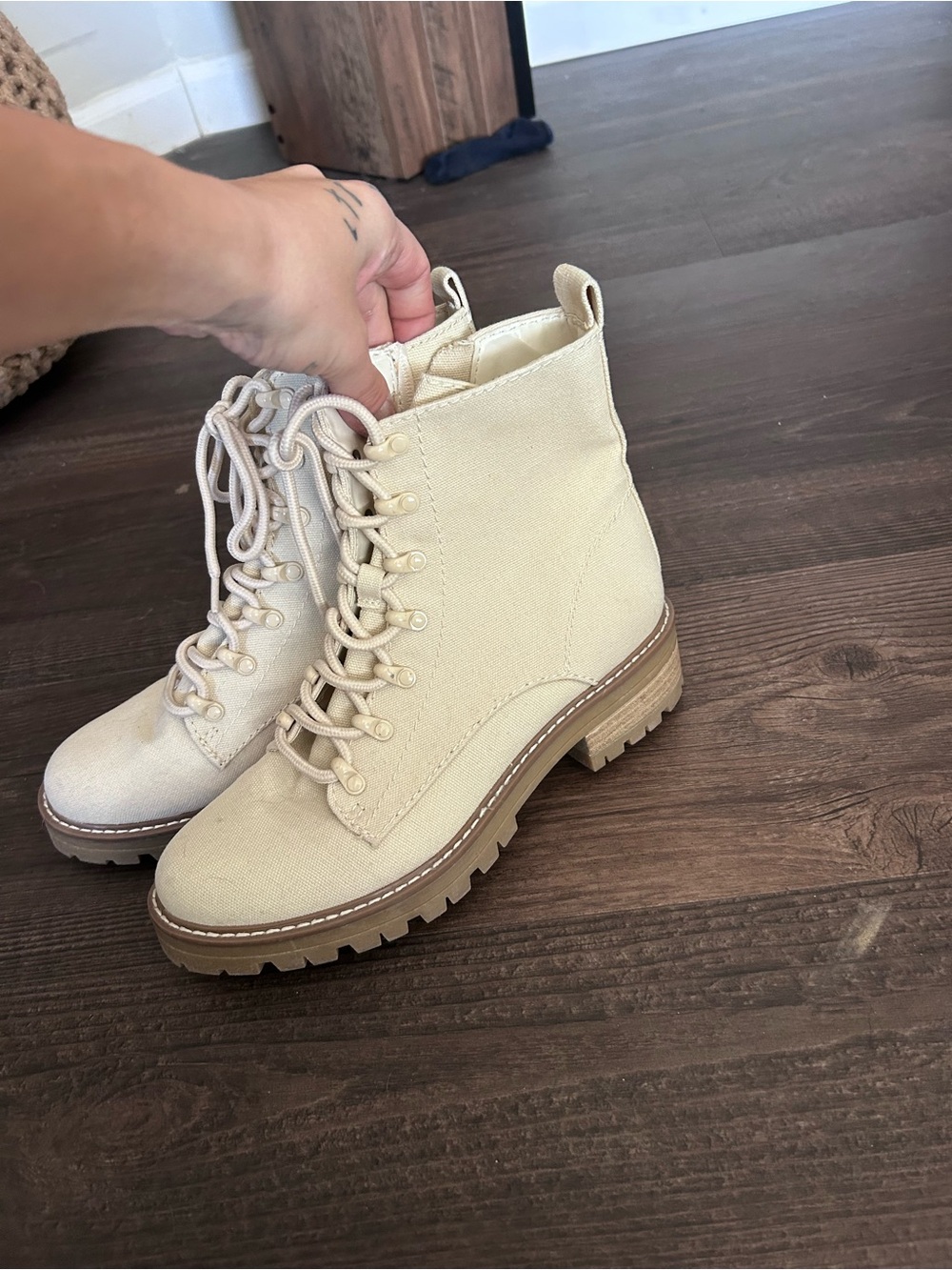 Target Cream Lace-Up Canvas Combat Boots for Women